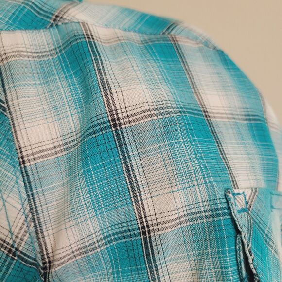 Wrangler size 4XL snap button front shirt top plaid blue pockets collar - Picture 3 of 12